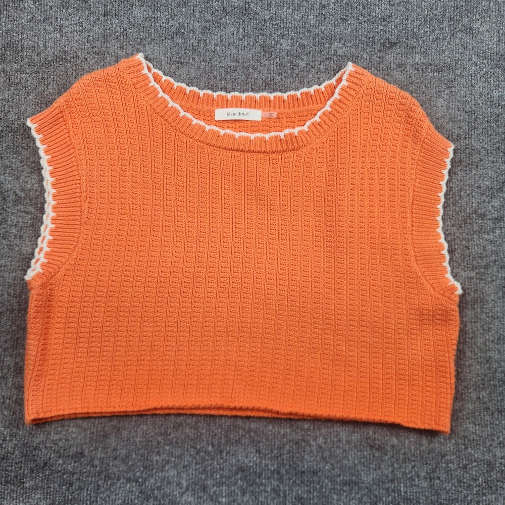 Idem Ditto Orange‎ Cotton Ribbed Knit Cropped Sweater Vest Scalloped Trim Small